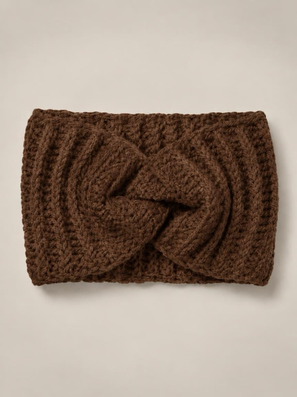 Handmade knitted headband in brown - wool and synthetic blend