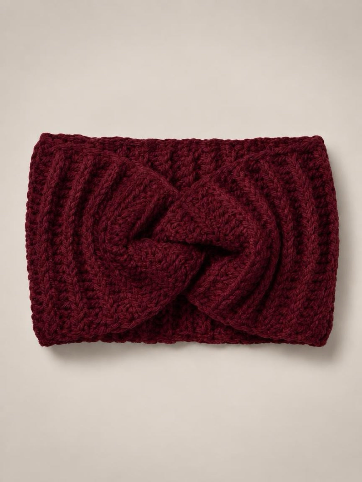 Handmade knitted headband in burgundy - wool and synthetic blend