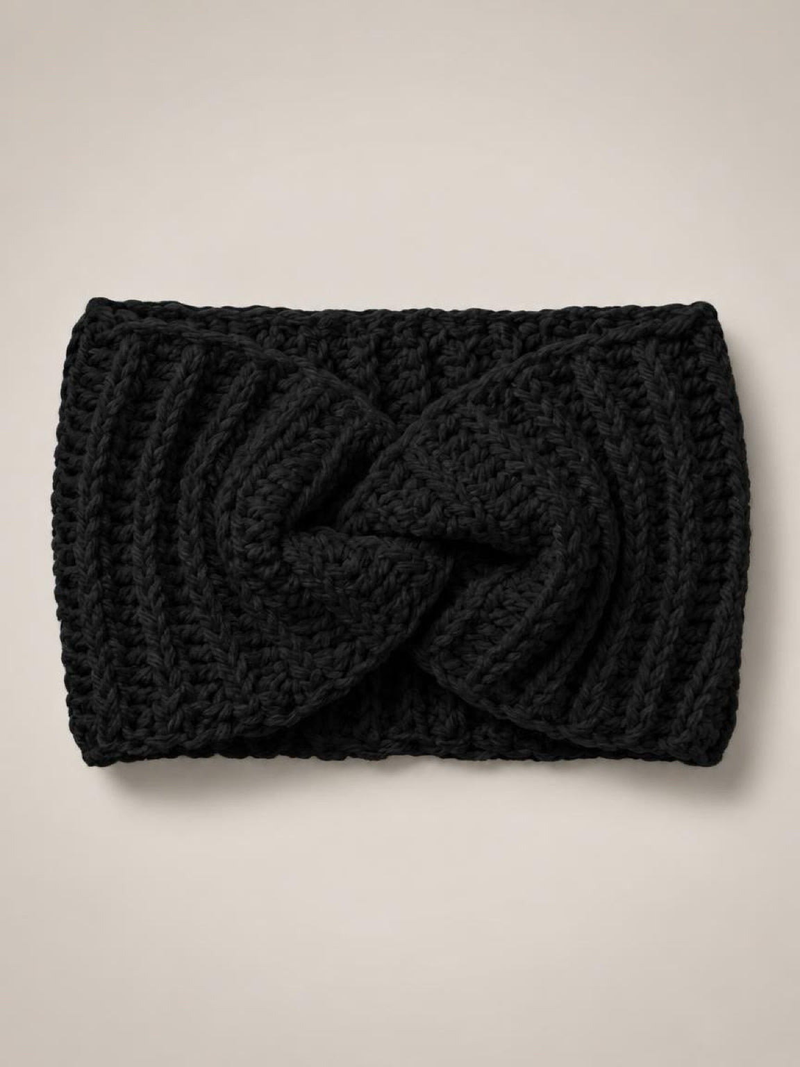 Handmade knitted headband in black - wool and synthetic blend