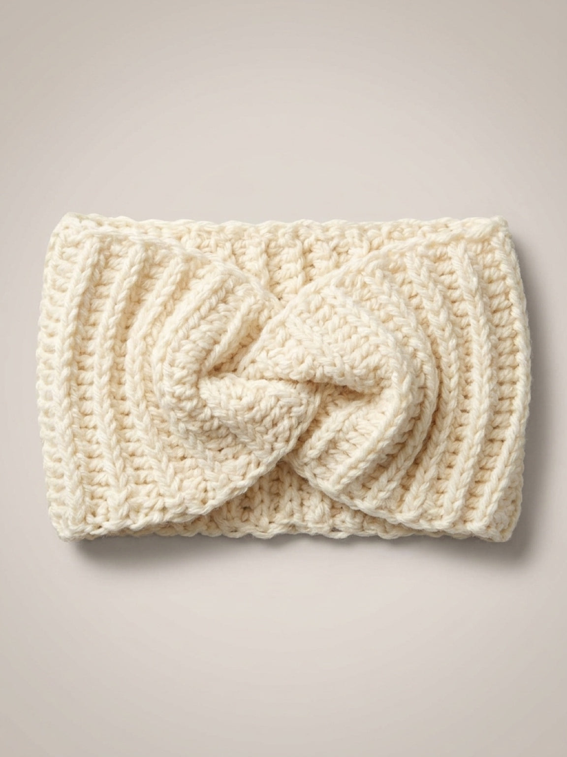 Handmade knitted headband in beige - wool and synthetic blend