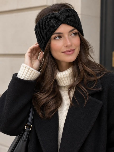 Handmade knitted headband - stitch detail, wool and synthetic blend